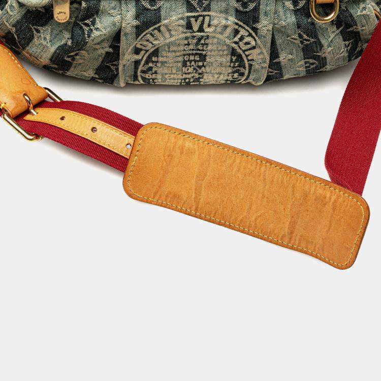 Pre Owned Louis Vuitton Blue Monogram Denim Porte Epaule Raye Cabas MM