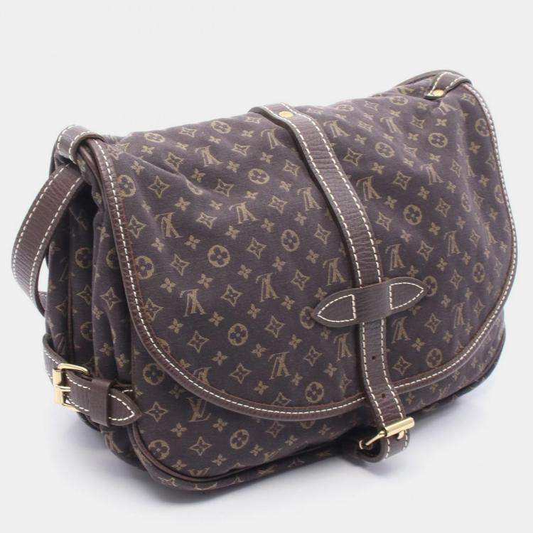Pre Owned Louis Vuitton Saumur Shoulder Bag  Monogram Mini Lin Canvas Ebene