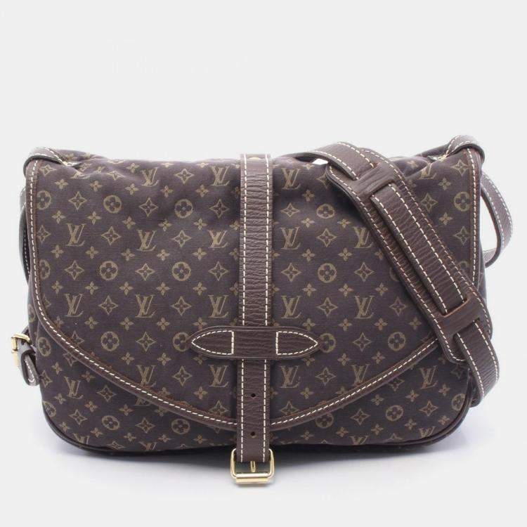 Pre Owned Louis Vuitton Saumur Shoulder Bag  Monogram Mini Lin Canvas Ebene