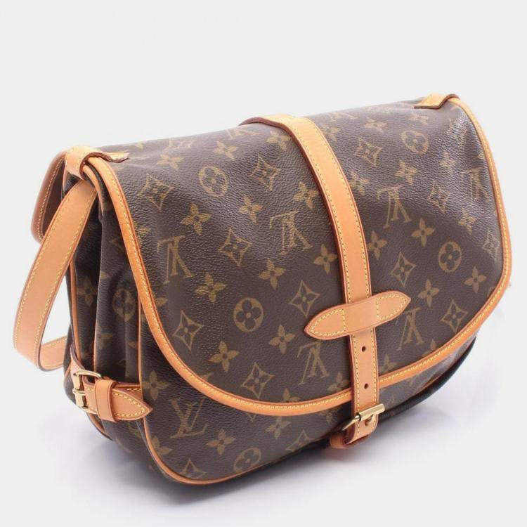 Pre Owned Louis Vuitton Saumur 30 Shoulder Bag  Monogram Canvas Leather Brown