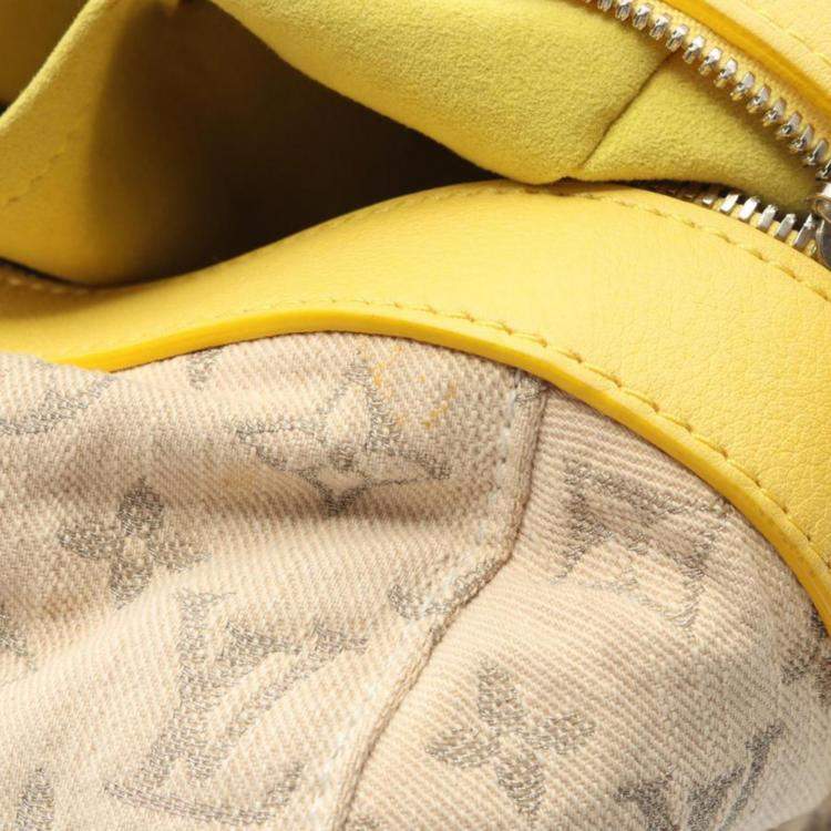 Pre Owned Louis Vuitton Speedy Round Monogram Denim Jaune