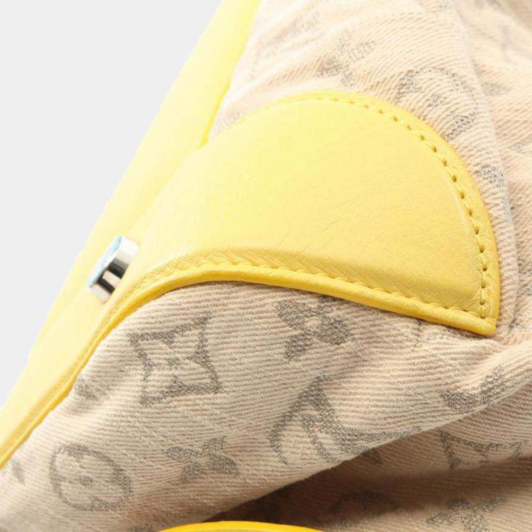 Pre Owned Louis Vuitton Speedy Round Monogram Denim Jaune