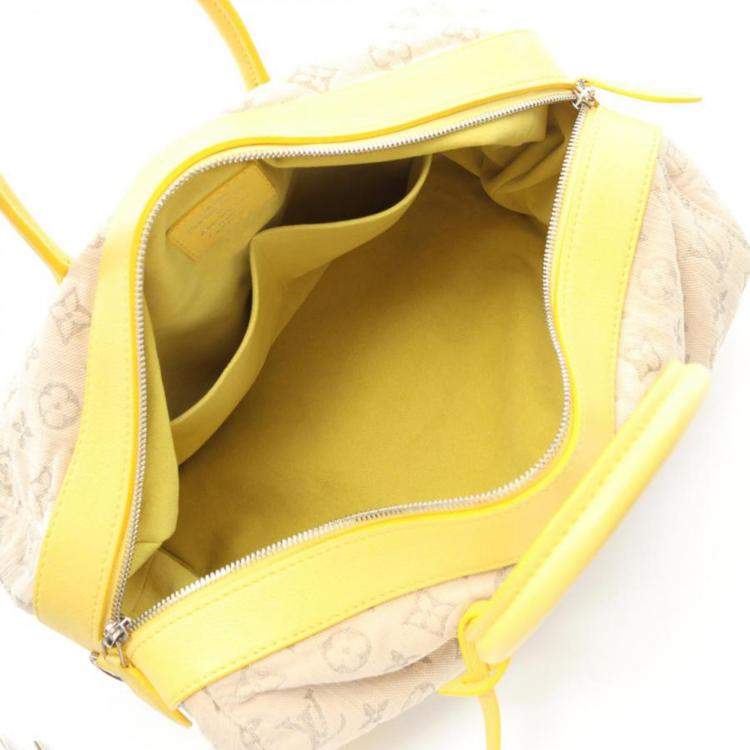 Pre Owned Louis Vuitton Speedy Round Monogram Denim Jaune