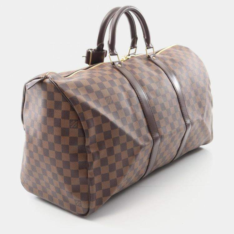 Pre Owned Louis Vuitton Keepall 50 Travel Duffle Bag  Damier Canvas Ebene