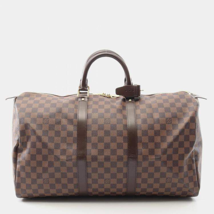 Pre Owned Louis Vuitton Keepall 50 Travel Duffle Bag  Damier Canvas Ebene