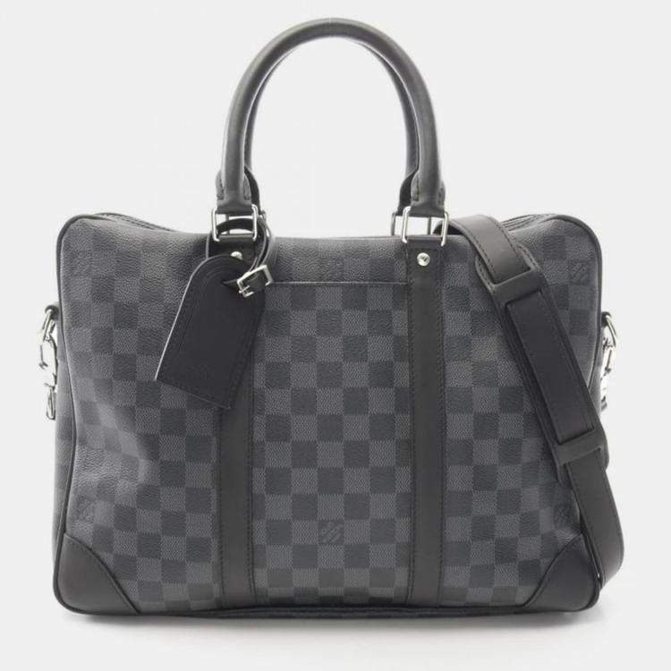 Pre Owned Louis Vuitton Porto-Document Voyage Black Damier Graphite Shoulder Bag