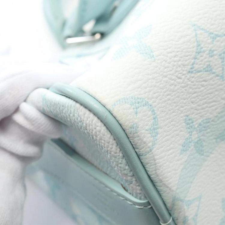 Pre Owned Louis Vuitton Aquagarden Keepall Bandouliere 25 Blue Monogram Canvas Shoulder Bag