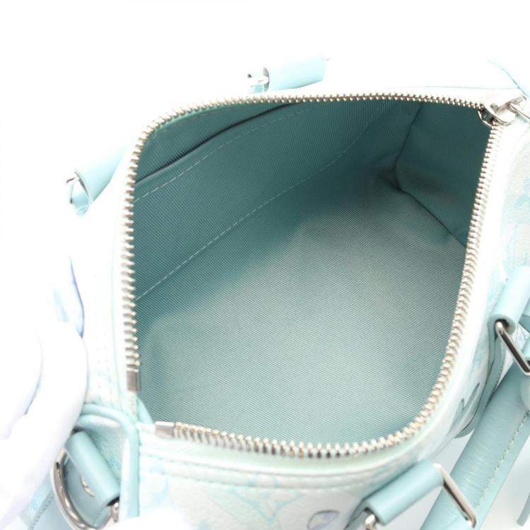 Pre Owned Louis Vuitton Aquagarden Keepall Bandouliere 25 Blue Monogram Canvas Shoulder Bag