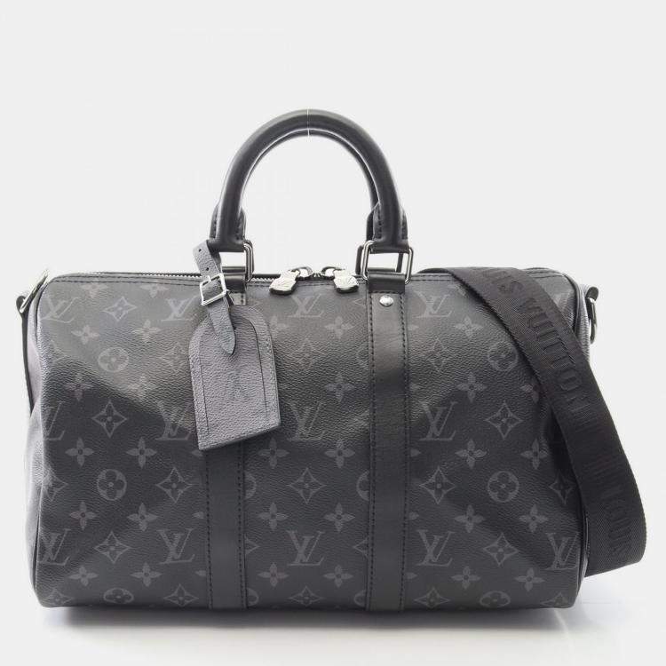 Pre Owned Louis Vuitton Keepall Bandoulière 35 Monogram Eclipse Black Shoulder Handbag