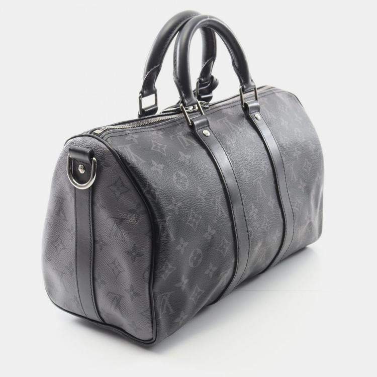 Pre Owned Louis Vuitton Keepall Bandoulière 35 Monogram Eclipse Black Shoulder Handbag