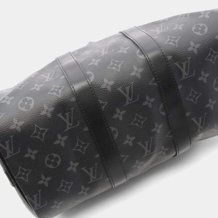 Pre Owned Louis Vuitton Keepall Bandoulière 35 Monogram Eclipse Black Shoulder Handbag