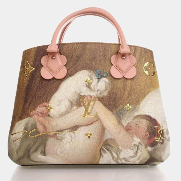 Pre Owned Louis Vuitton x Jeff Koons Masters Fragonard Montaigne MM Pink/Brown Leather Satchel Bag