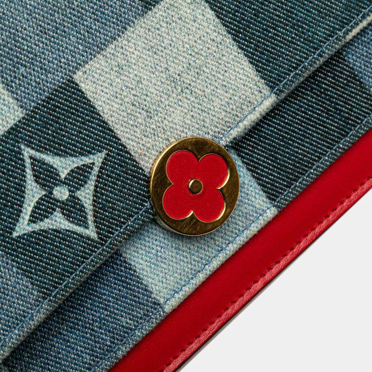 Pre Owned Louis Vuitton Blue Monogram Denim Patchwork Fiore Chain Wallet