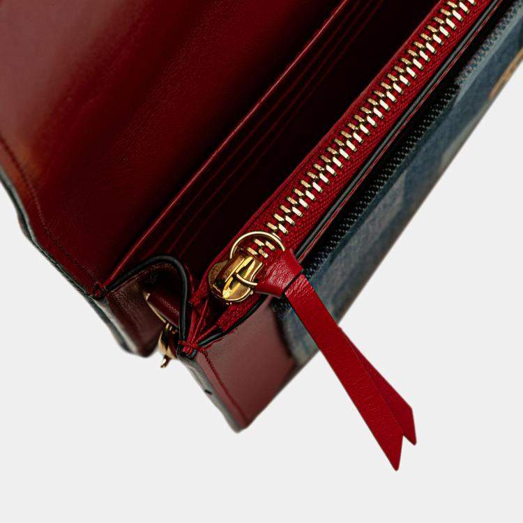 Pre Owned Louis Vuitton Blue Monogram Denim Patchwork Fiore Chain Wallet