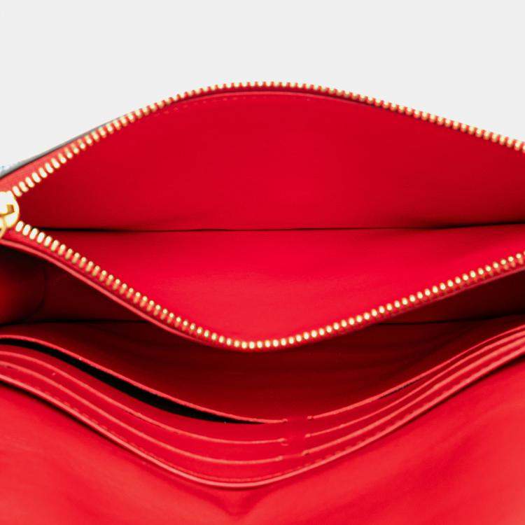 Pre Owned Louis Vuitton Blue Monogram Denim Patchwork Fiore Chain Wallet