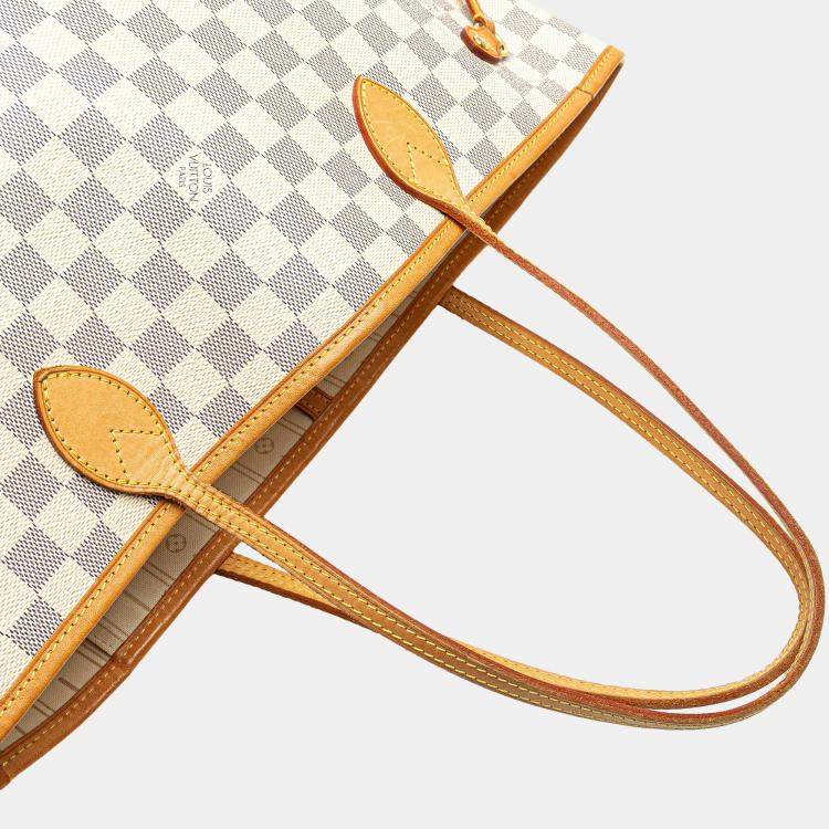 Pre Owned Louis Vuitton White Damier Azur Neverfull MM