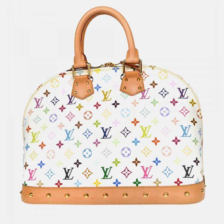 Pre Owned Louis Vuitton Alma GM White Monogram Multicolor Coated Canvas Shoulder Bag