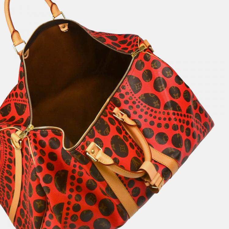 Pre Owned Louis Vuitton Keepall Bandoulière 55 Brown/Red Pumpkin Dots Canvas Duffle Bag