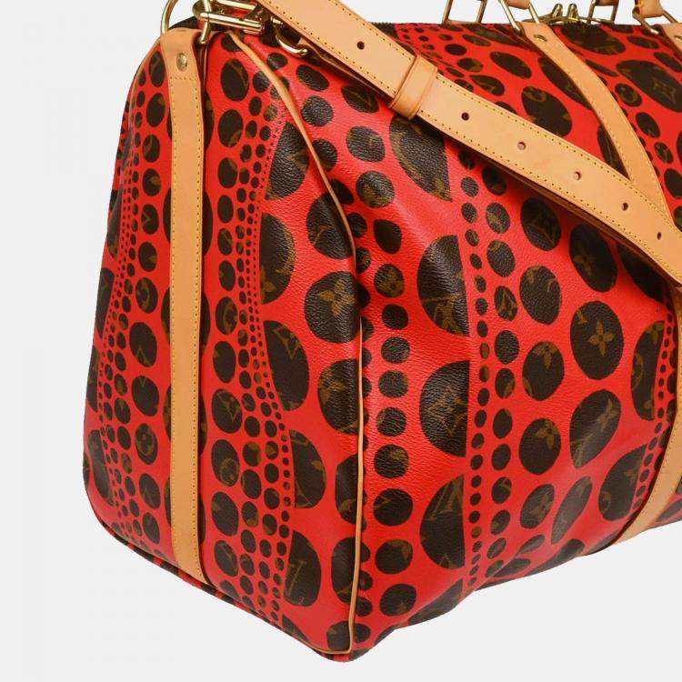 Pre Owned Louis Vuitton Keepall Bandoulière 55 Brown/Red Pumpkin Dots Canvas Duffle Bag