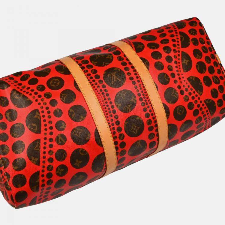 Pre Owned Louis Vuitton Keepall Bandoulière 55 Brown/Red Pumpkin Dots Canvas Duffle Bag