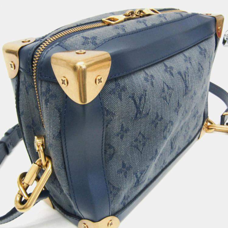 Pre Owned Louis Vuitton Monogram Denim Soft Trunk Shoulder Bag Blue