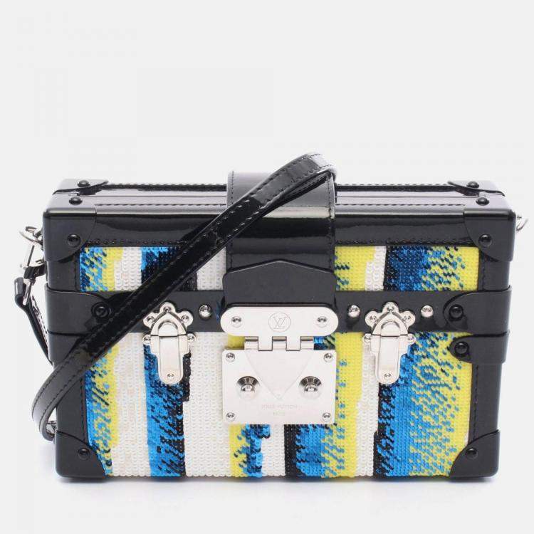 Pre Owned Louis Vuitton Petite Malle Blue Multicolor Patent Leather Shoulder Bag