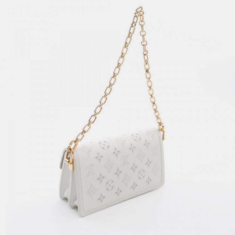 Pre Owned Louis Vuitton Dauphine EW White Monogram Leather Shoulder Bag