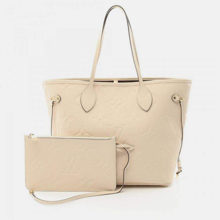 Pre Owned Louis Vuitton Neverfull MM Ivory Monogram Empreinte Leather Tote Bag