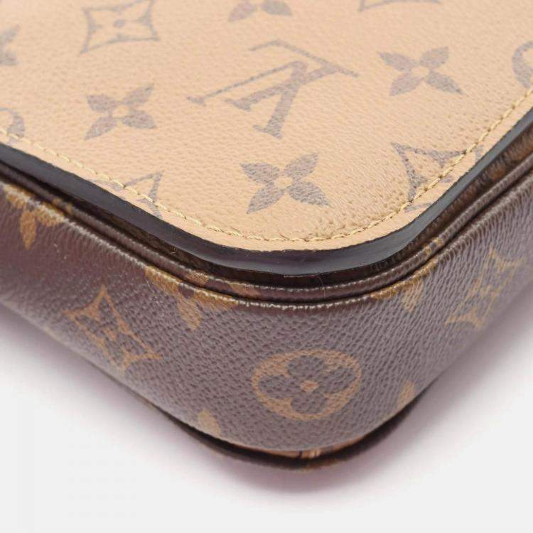 Pre Owned Louis Vuitton Pochette Metis MM Monogram Reverse Brown Black Coated Canvas Leather Handbag