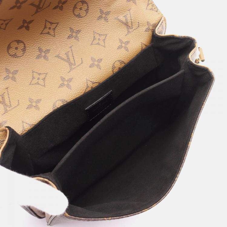 Pre Owned Louis Vuitton Pochette Metis MM Monogram Reverse Brown Black Coated Canvas Leather Handbag