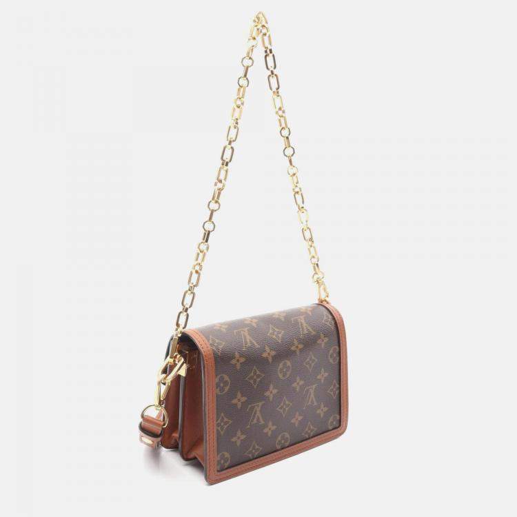 Pre Owned Louis Vuitton Dauphine Mini Brown Reverse Monogram Coated Canvas Leather Shoulder Bag