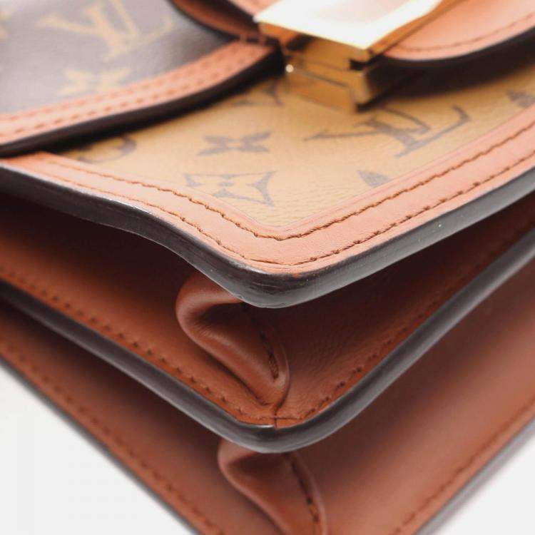 Pre Owned Louis Vuitton Dauphine Mini Brown Reverse Monogram Coated Canvas Leather Shoulder Bag