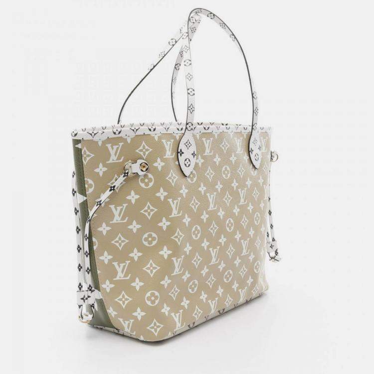 Pre Owned Louis Vuitton Neverfull Mm Tote Bag Coated Canvas Monogram Giant Khaki Beige Multicolor