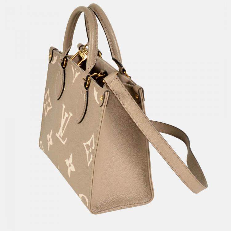 Pre Owned Louis Vuitton On The Go PM Beige Monogram Empreinte Leather Tote Bag