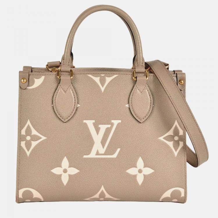 Pre Owned Louis Vuitton On The Go PM Beige Monogram Empreinte Leather Tote Bag