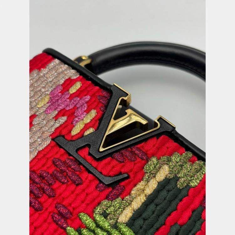 Pre Owned Louis Vuitton Capucines Multicolor Embroidered Cotton Handbag