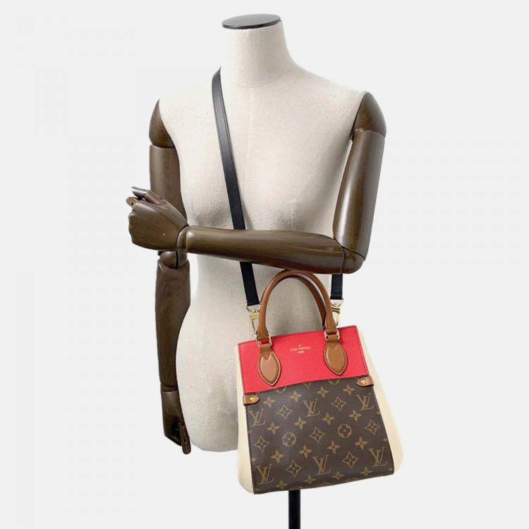 Pre Owned Louis Vuitton Fold Tote Cerise/Cream/Brown Monogram Calf Leather Size Pm