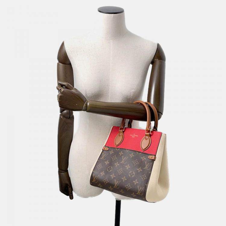 Pre Owned Louis Vuitton Fold Tote Cerise/Cream/Brown Monogram Calf Leather Size Pm