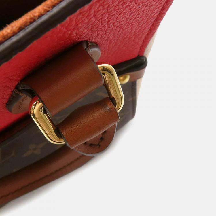 Pre Owned Louis Vuitton Fold Tote Cerise/Cream/Brown Monogram Calf Leather Size Pm