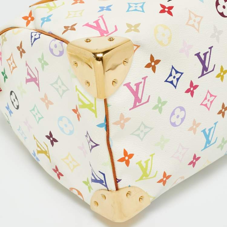 Pre Owned Louis Vuitton White Multicolor Monogram Canvas Speedy 30 Bag