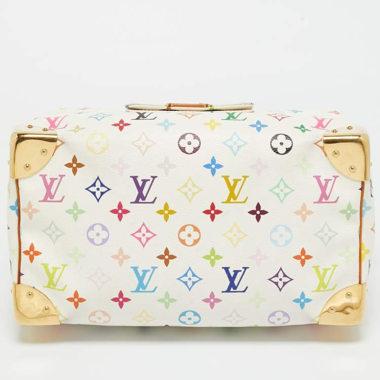 Pre Owned Louis Vuitton White Multicolor Monogram Canvas Speedy 30 Bag