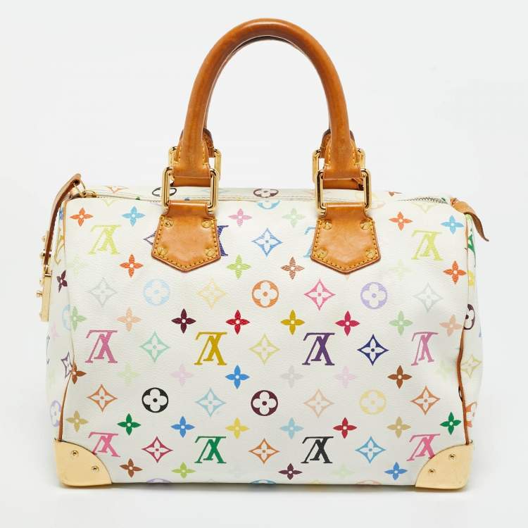 Pre Owned Louis Vuitton White Multicolor Monogram Canvas Speedy 30 Bag