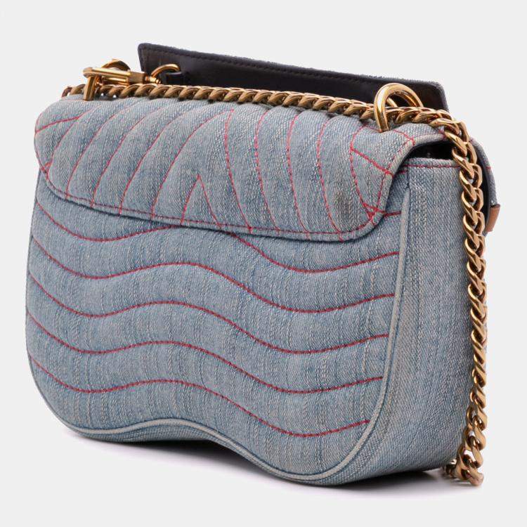 Pre Owned Louis Vuitton Blue Limited Edition Denim Patches New Wave Chain MM
