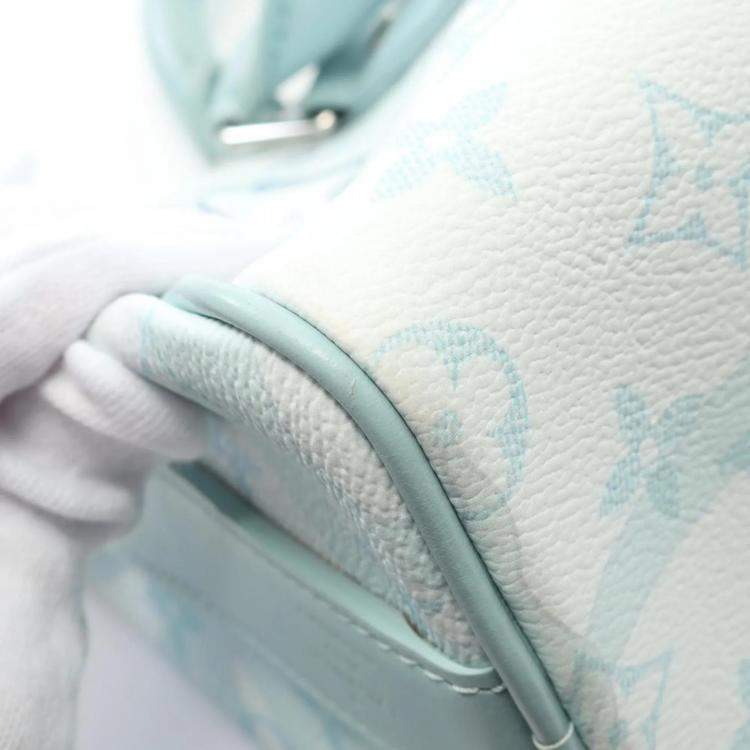 Pre Owned Louis Vuitton Keepall Bandouliere 25 Monogram Aqua Garden Blue Coated Canvas Leather Handbag