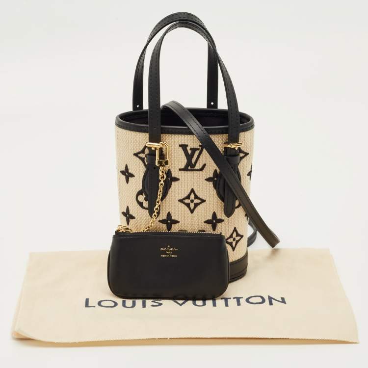 Pre Owned Louis Vuitton Beige/Black Monogram Canvas and Leather Nano Bucket Bag