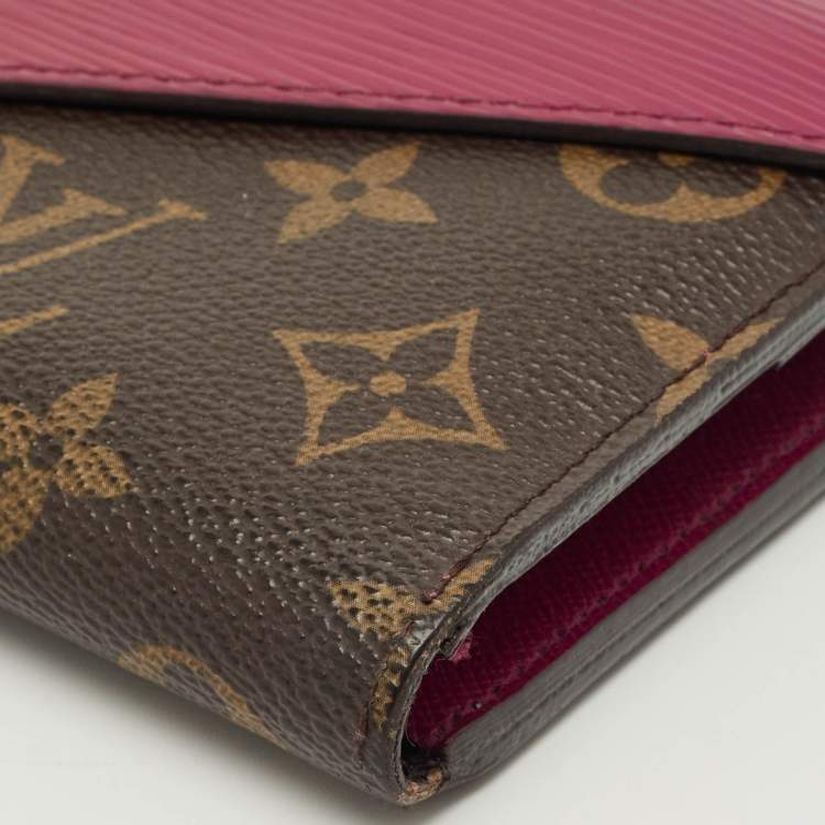 Pre Owned Louis Vuitton Fuchsia Epi Leather and Monogram Canvas Marie-Lou Long Wallet
