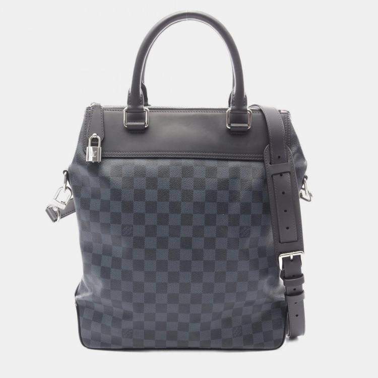 Pre Owned Louis Vuitton Greenwich Shoulder Tote Bag Damier Cobalt Canvas Leather