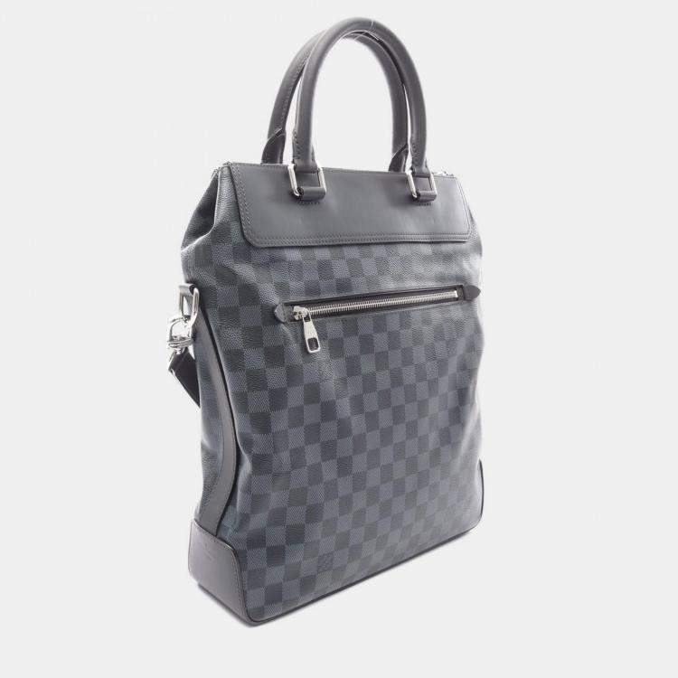 Pre Owned Louis Vuitton Greenwich Shoulder Tote Bag Damier Cobalt Canvas Leather