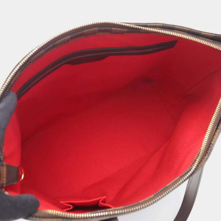 Pre Owned Louis Vuitton Cabas Mezzo Tote Bag Damier Canvas Leather Ebene