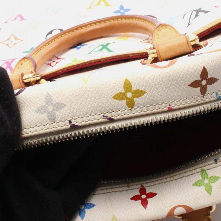 Pre Owned Louis Vuitton Trouville Handbag Monogram Multicolor Canvas Leather Blanc